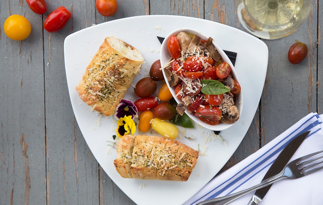 In Gilardi’s Ristorante’s bruschetta, tomatoes mingle with honey balsamic marinated mushrooms.