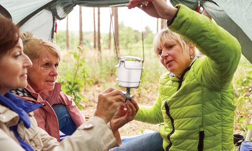 Women camping stock photo