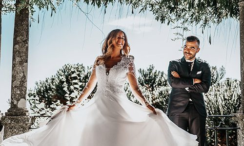 Bride and groom dancing