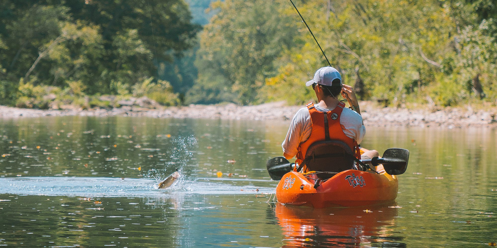 Fishing in a kayak on the Mulberry River