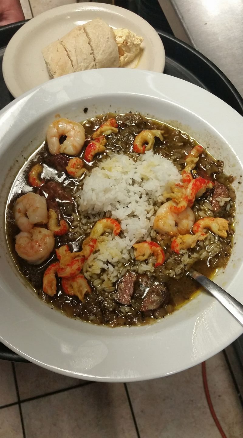 Try one of the gumbos, like the Cajun shrimp concoction.