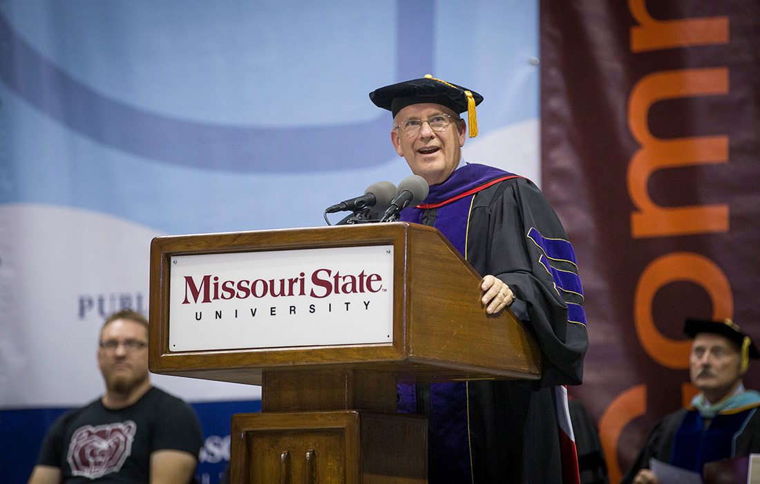 Clif Smart speaking at the New Student Convocation on August 21, 2016, at JQH Arena