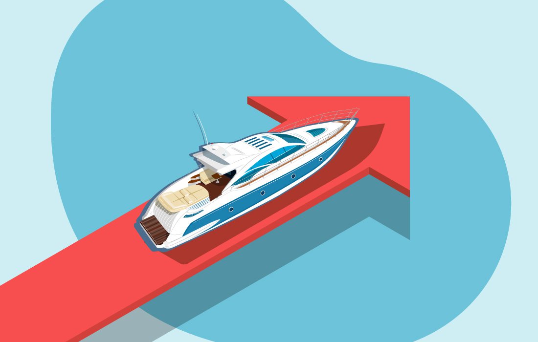 Boat on a red arrow illustration
