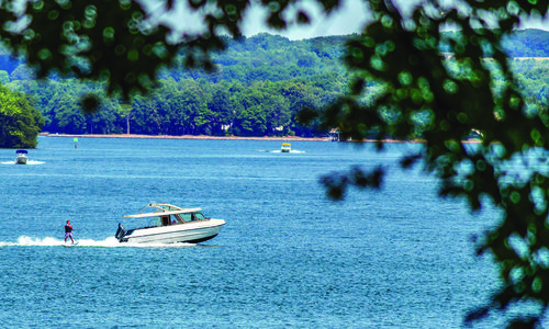 Boating on a lake in Camdenton, MO