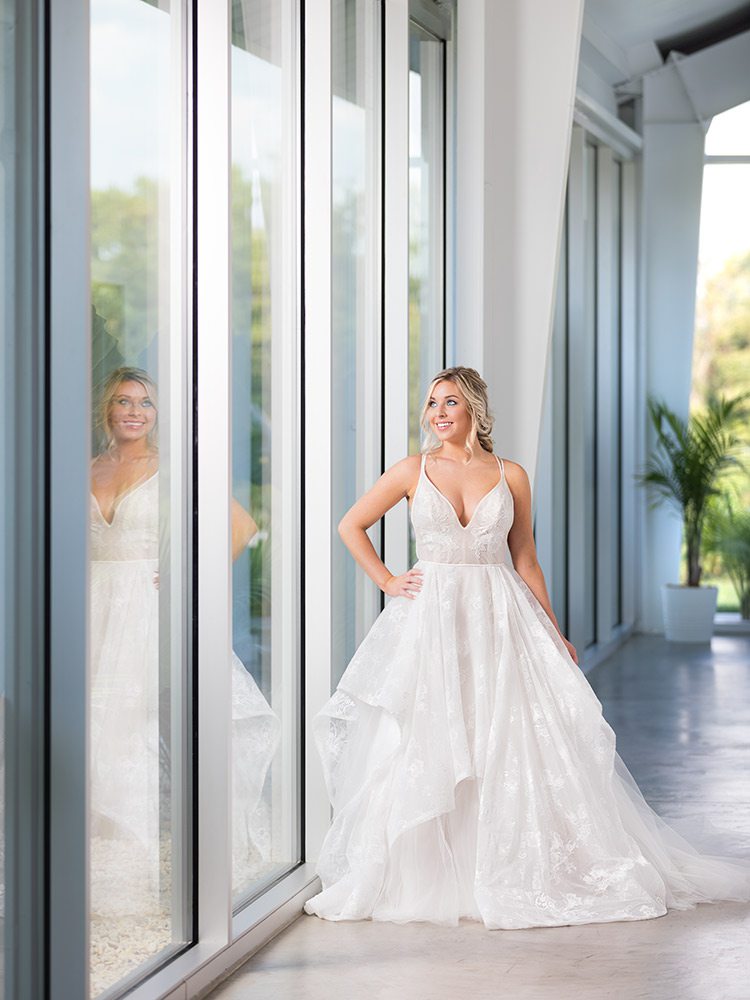 Cashmere wedding ballgown dress with lace overlay at Tesori Bridal Springfield MO