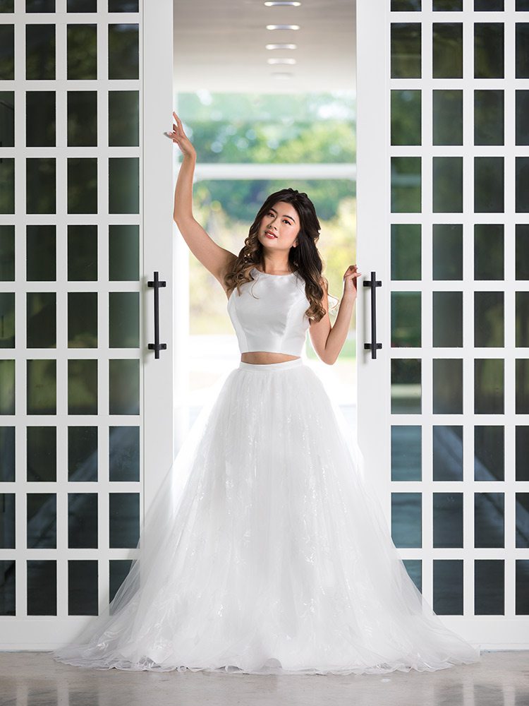 Sherri Hill two-piece wedding dress at Normans Bridal Springfield MO