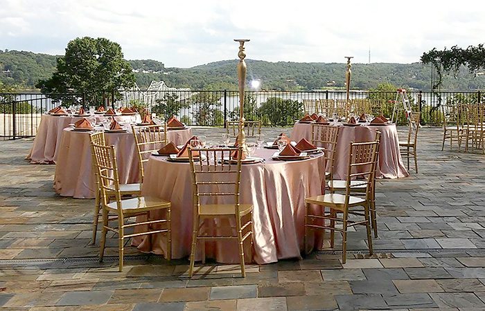 wedding setup overlooking a lake