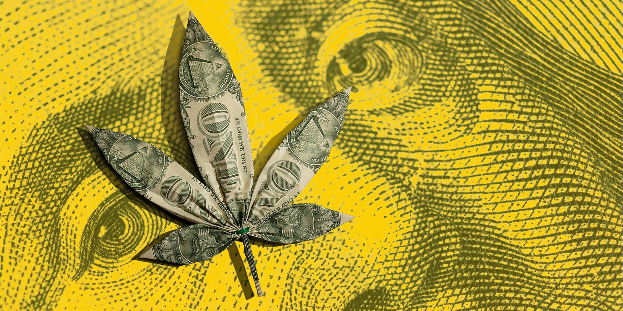 Pot leaf made of dollar bills