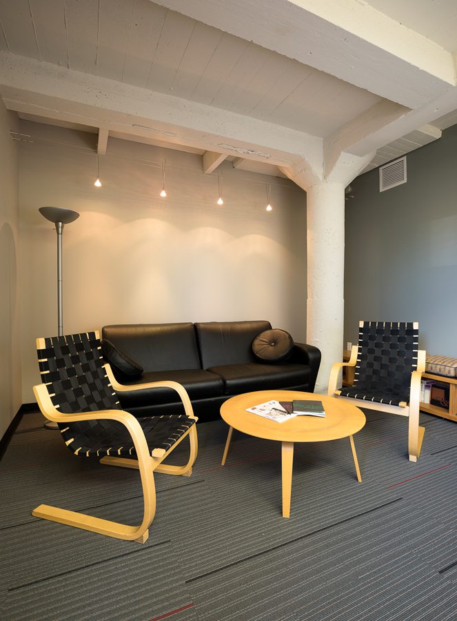 Office seating area with black furniture