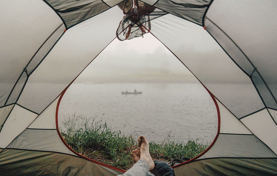 View from inside of a tent of Bull Shoals at White River State Park