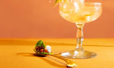 Caprese Martini on orange background