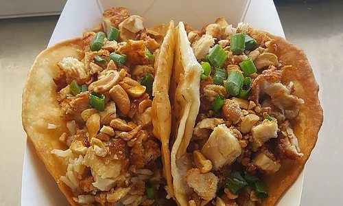 Cashew chicken tacos from Fried & Frozen food truck