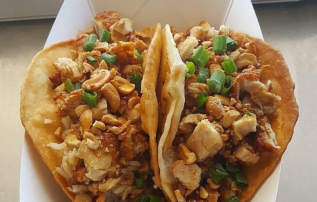 Cashew chicken tacos from Fried & Frozen food truck