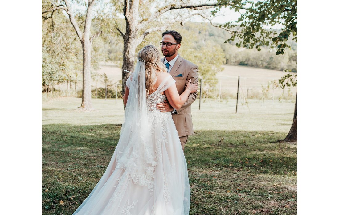 Bride and groom enjoying the grounds at Cassell Vineyards