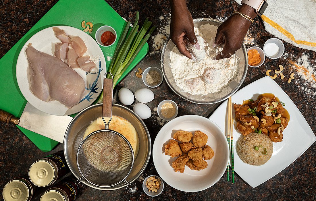 Deconstructed ingredients to make Springfield style cashew chicken