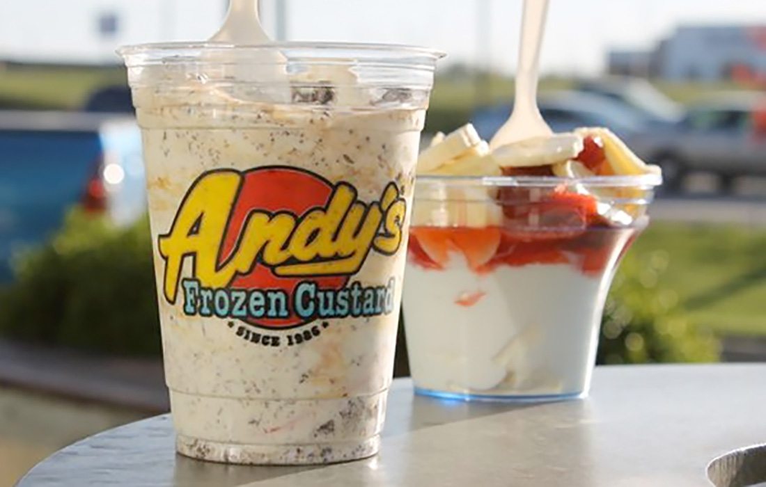 Andy's Frozen Custard concrete and sundae in Springfield MO