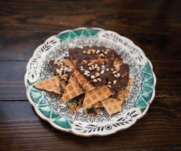 Ice cream cone chips covered in chocolate and nuts