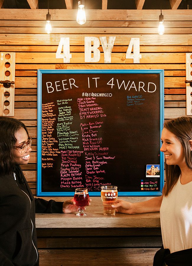 Two young women drinking beers at the bar at 4 By 4 Brewery Springfield MO