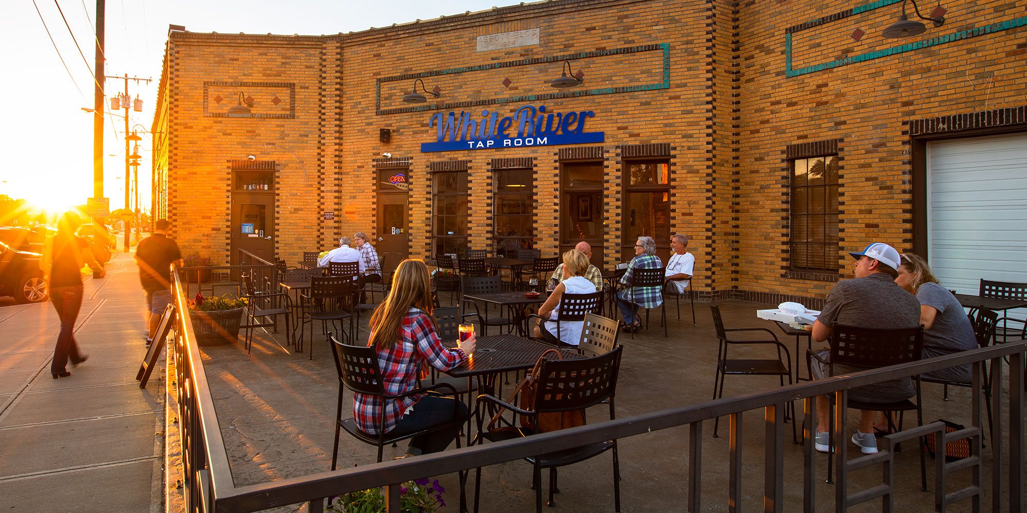 White River Brewery Springfield MO patio at sunset