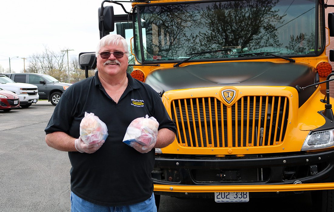 David Pratt bus driver for Springfield Public Schools distributing food to students throughout the district