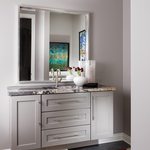 Slider Thumbnail: Modern powder bath with gray cabinets by Nathan Taylor.