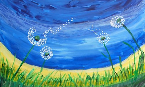 Dandelion painting by Ellie Blevins at Polk County Senior Center