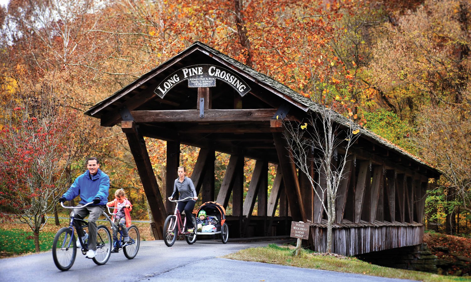 Family on bikes at Dogwood Canyon in Lampe MO