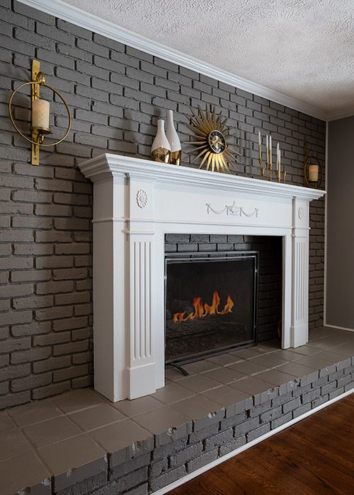 Painted brick fireplace renovation in colonial home Springfield MO