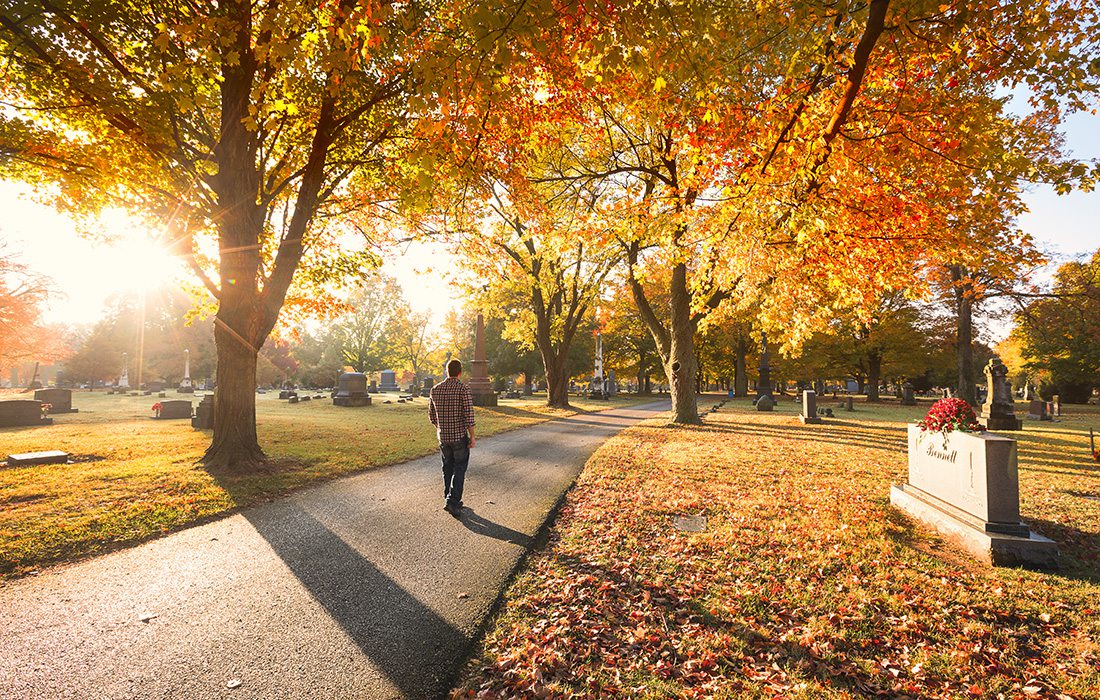 fall color at a cemetery