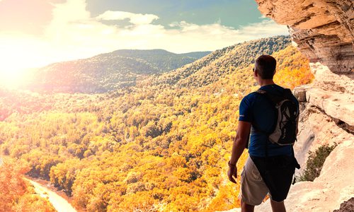 Man looking over the Ozarks from Goat Trail