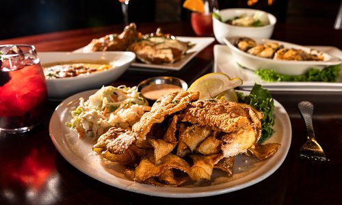 Fried catfish and other dishes at Finn's in Joplin MO