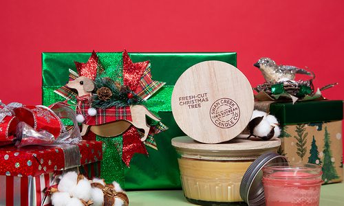 Gift wrapped presents on red background