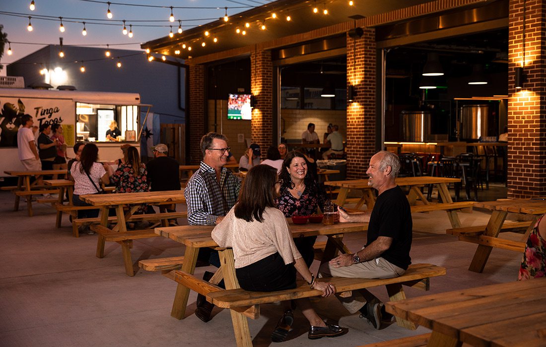 Holdfast Brewery patio in the evening in Springfield MO