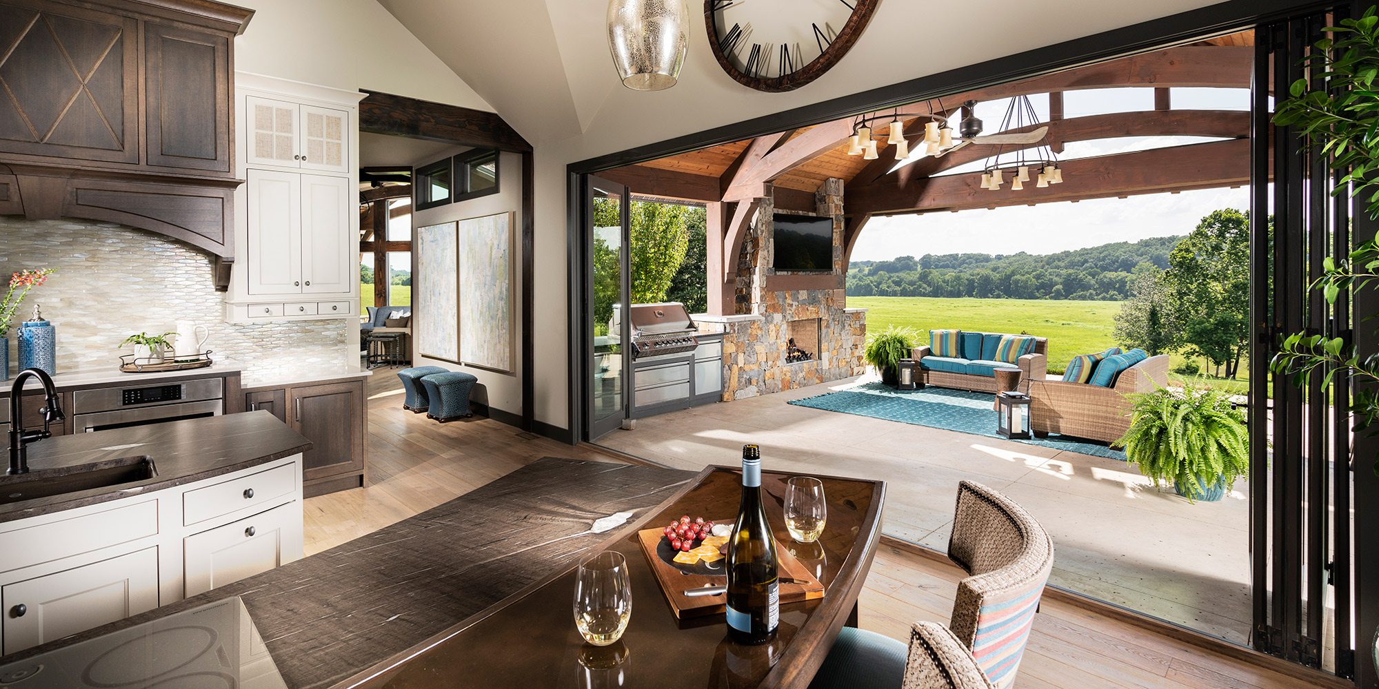 Open air kitchen overlooking an infinity pool