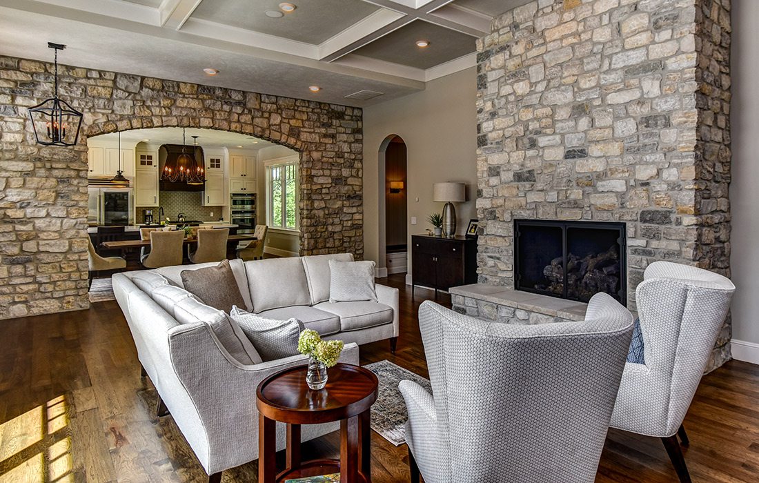 Living room of modern craftsman style home in southwest Missouri