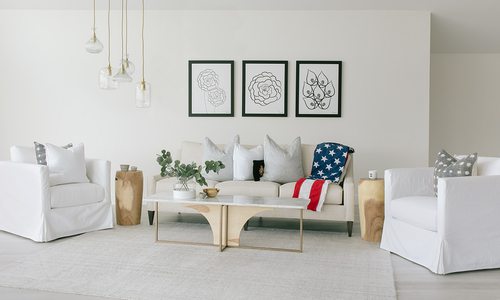 Bright white room with light colored furniture and decor