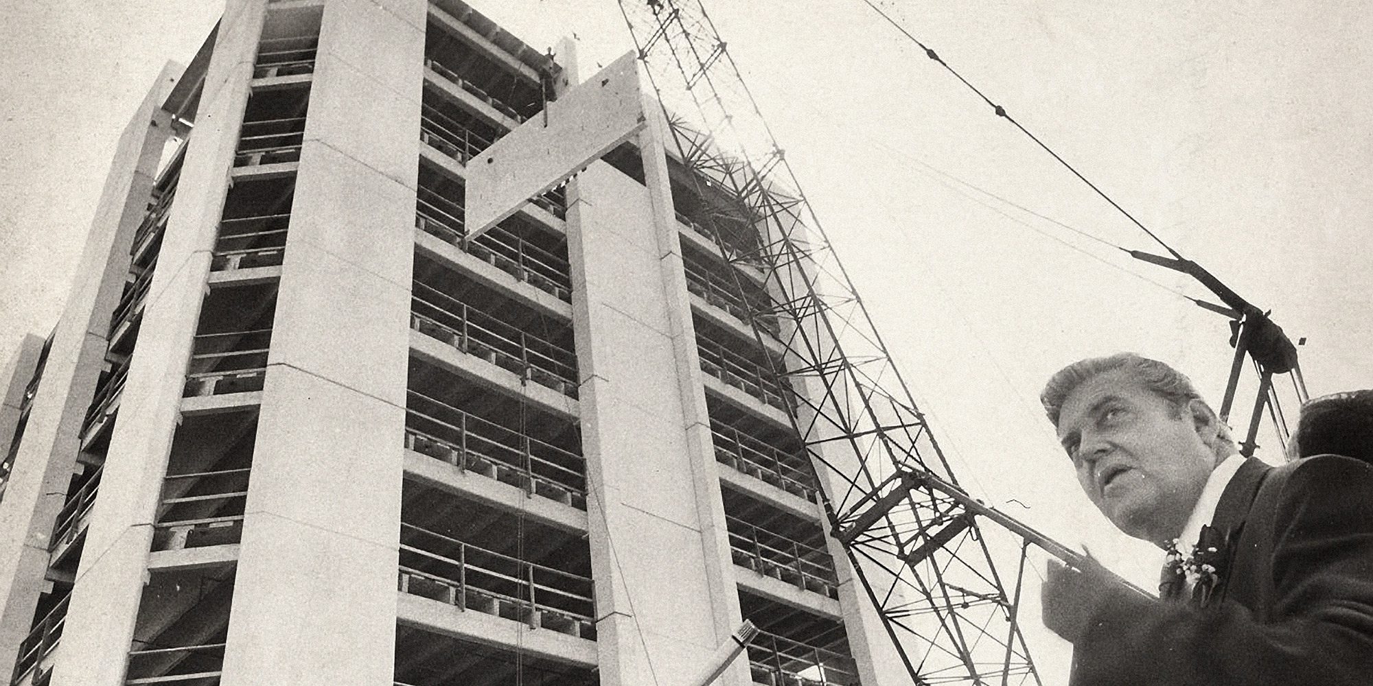 John Q. Hammons in front of the University Plaza construction site