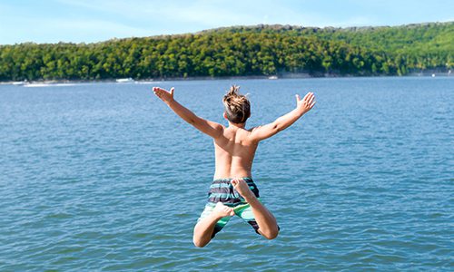 Wake surfing on the lake