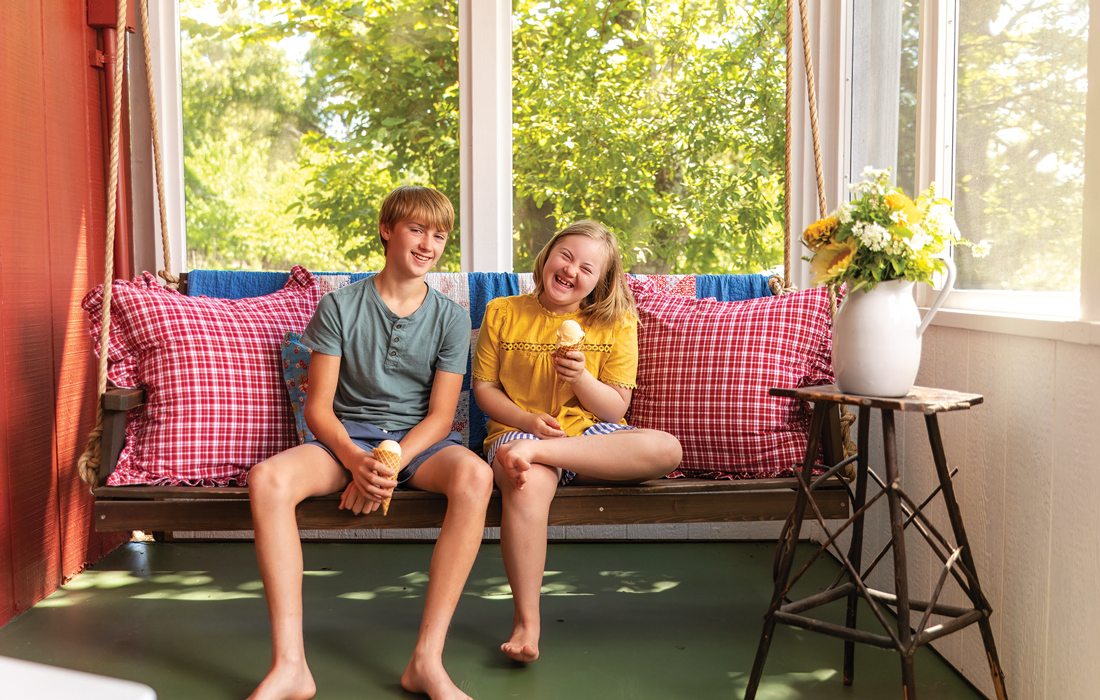 Kidson porch seat in lakeside cabin in southwest Missouri