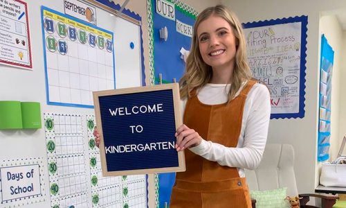 Mackenzie Adams in kindergarten classroom