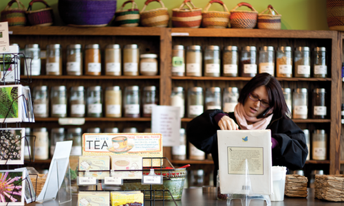 Loose leaf tea selection at MaMa Jean's Natural Market in Springfield, MO