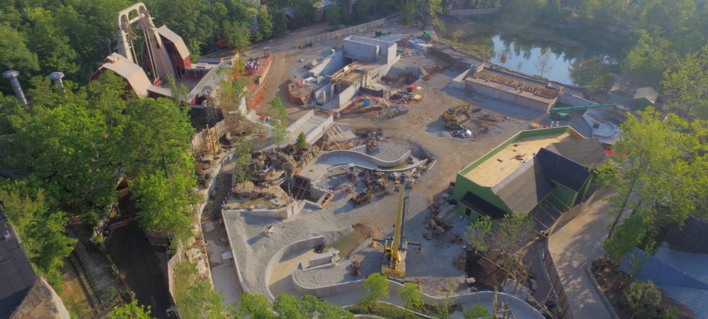 Aerial view of Mystic River Falls construction