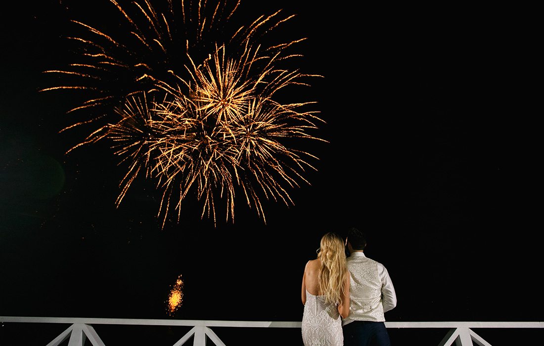 Nighttime Fireworks at a wedding.