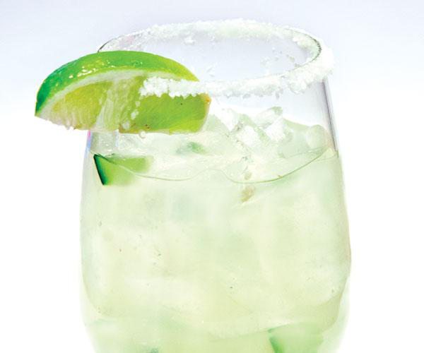 Cucumber margarita with lime and salt rim