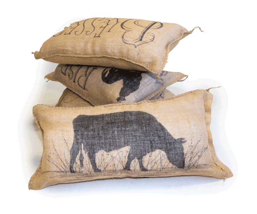 Each custom design is hand drawn on burlap pillowcases.