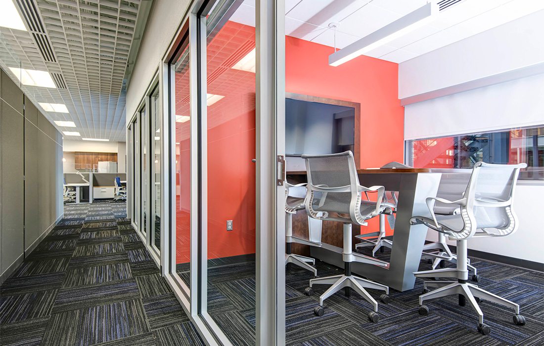 conference room with orange wall