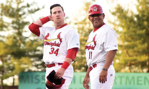 Coach Jobel Jimenez and John Nogowski of the Springfield Cardinals