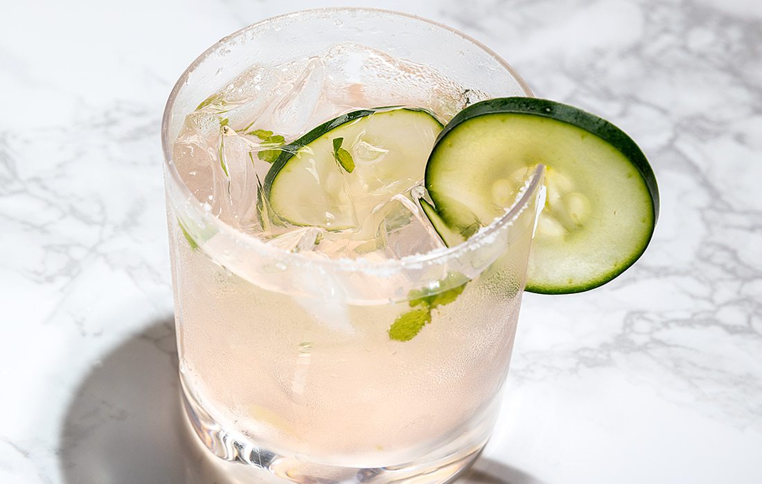 Salted Grapefruit Cooler on a marble tabletop.
