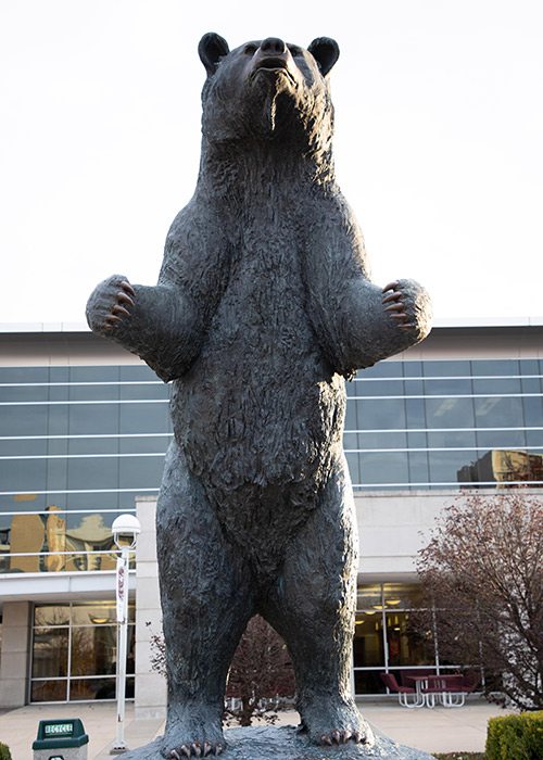 Bear statue on the Missouri State University campus