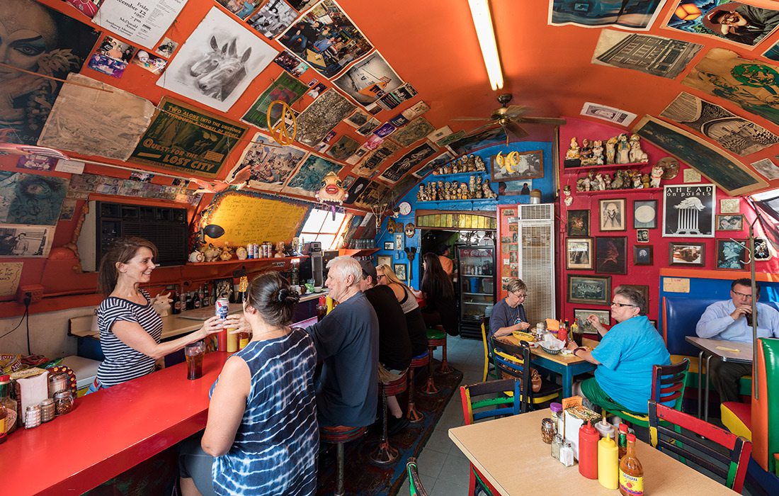 Bright orange interior of Casper's in downtown Springfield MO